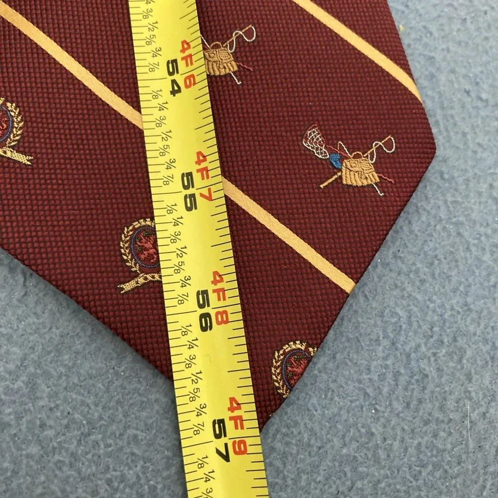Tommy Hilfiger Maroon w/Gold Striped Fly Fishing Supplies &‎ Logo Men's Silk Tie